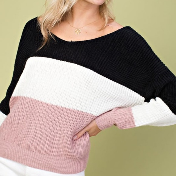 Black Color Block Twist Front or Back Sweater - Picture 2 of 5